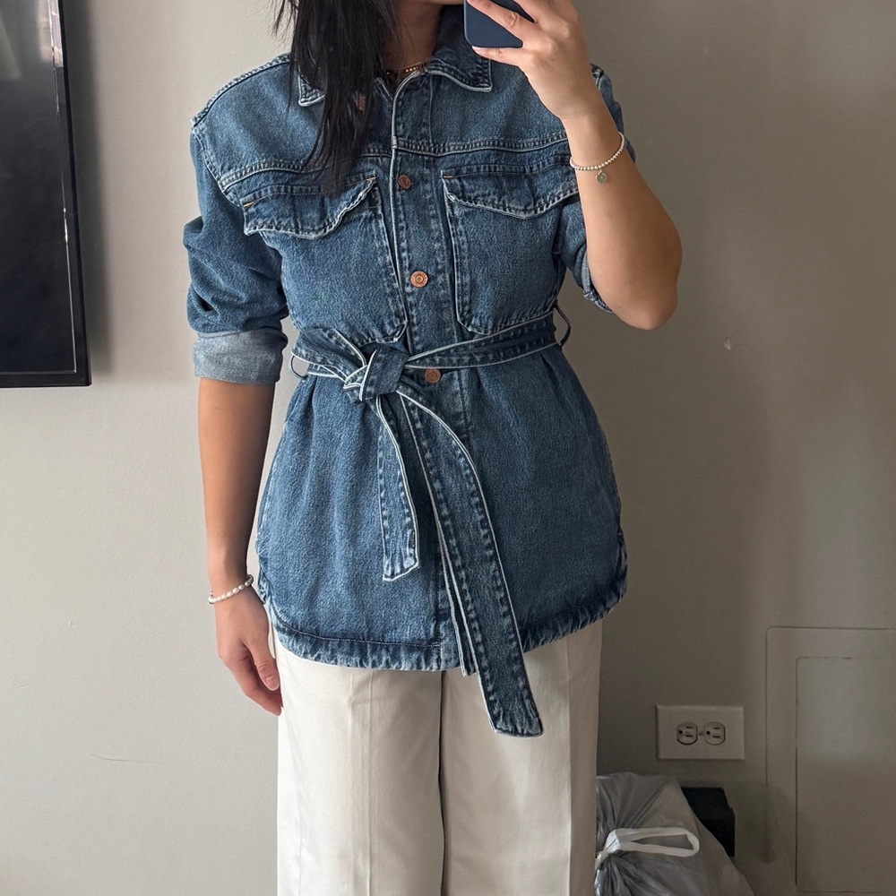 GAP Blue Denim Belted Top